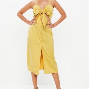 Mustard tie front button down Midi Dress